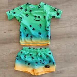 MOLO 2 piece toddler boys swimwear green ombre palm trees printed shorts 12 MS
